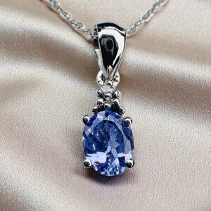 10K White Gold - Natural Tanzanite & Diamond Necklace -18" Solitaire 1/3CTTW- 1g